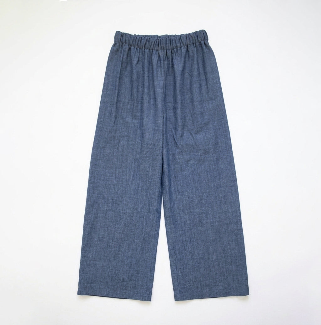 Pantalone palazzo blu misto lino
