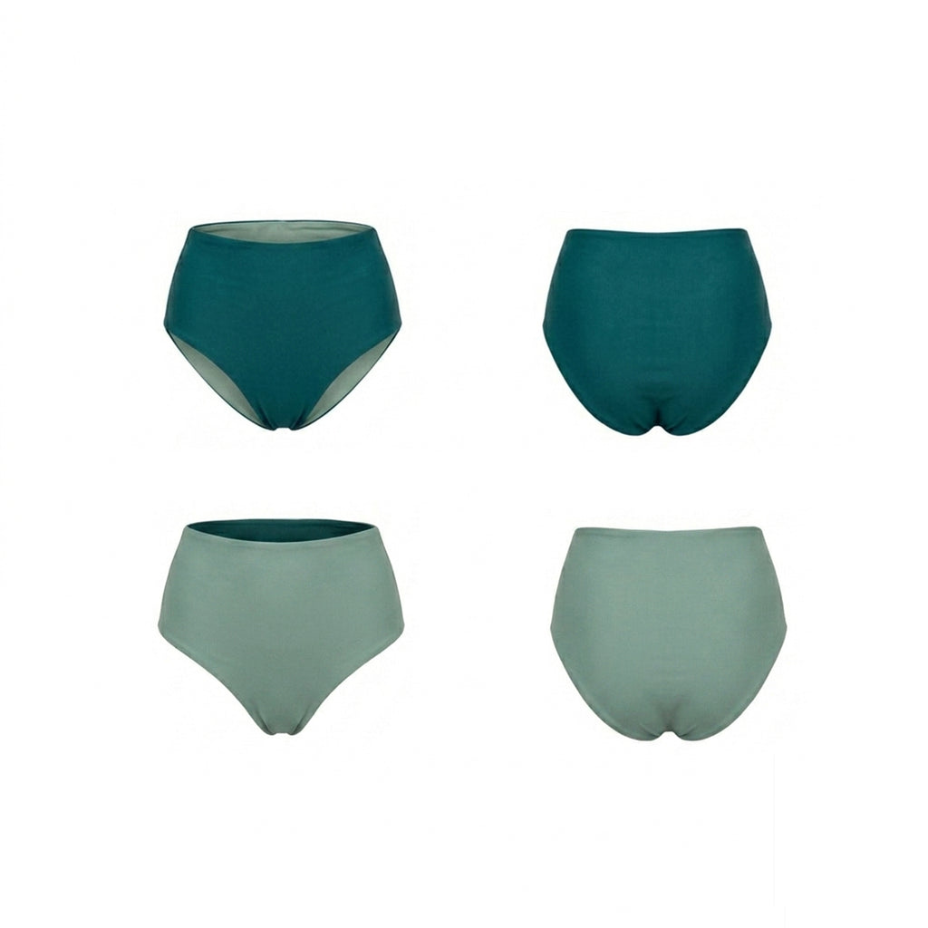 Bikini vita alta double face ottanio e verde