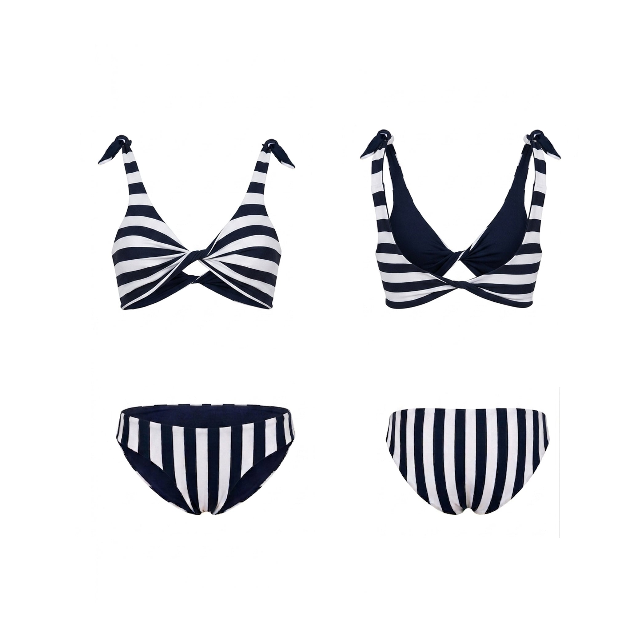 Bikini slip classico double face blu e righe