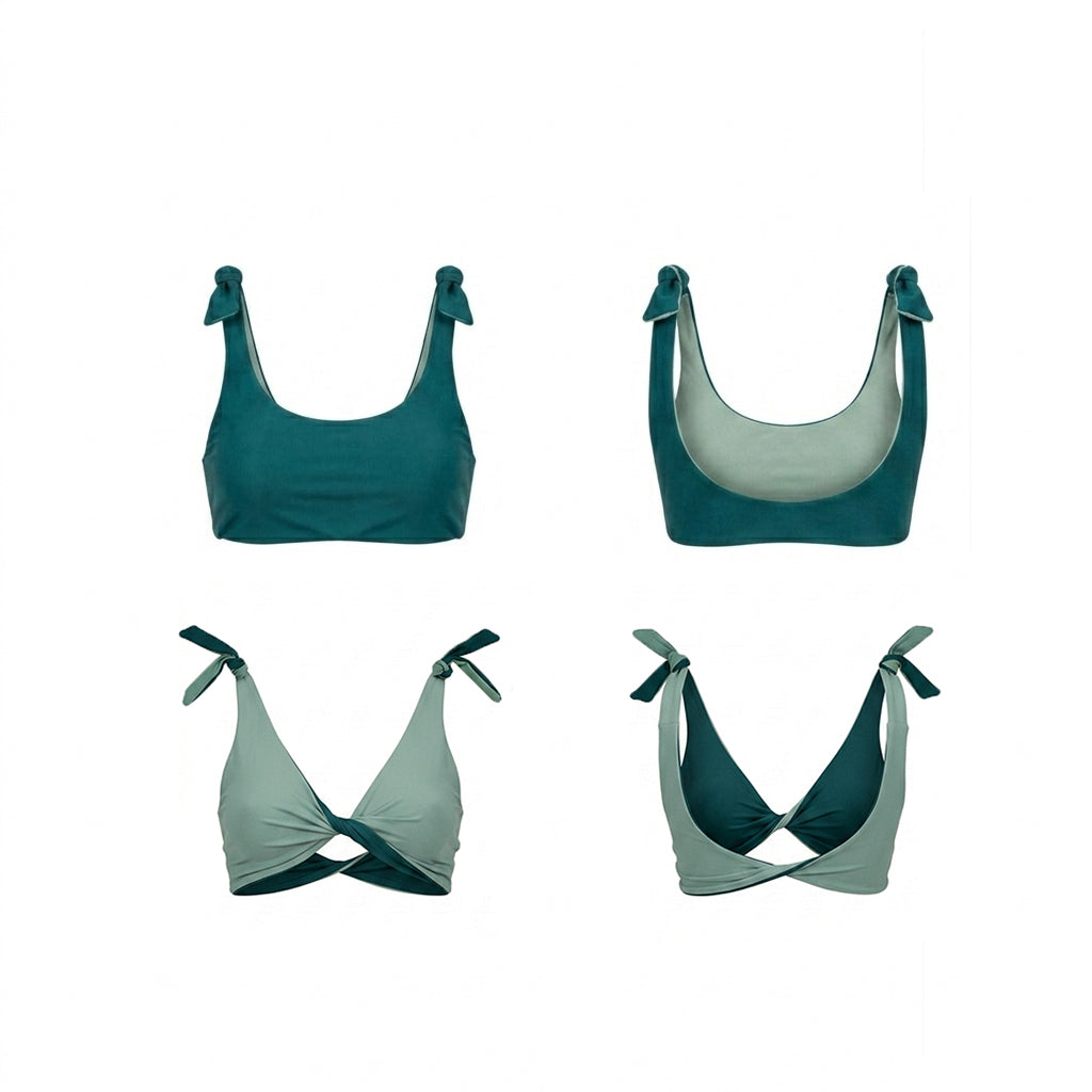 Bikini top double face ottanio e verde