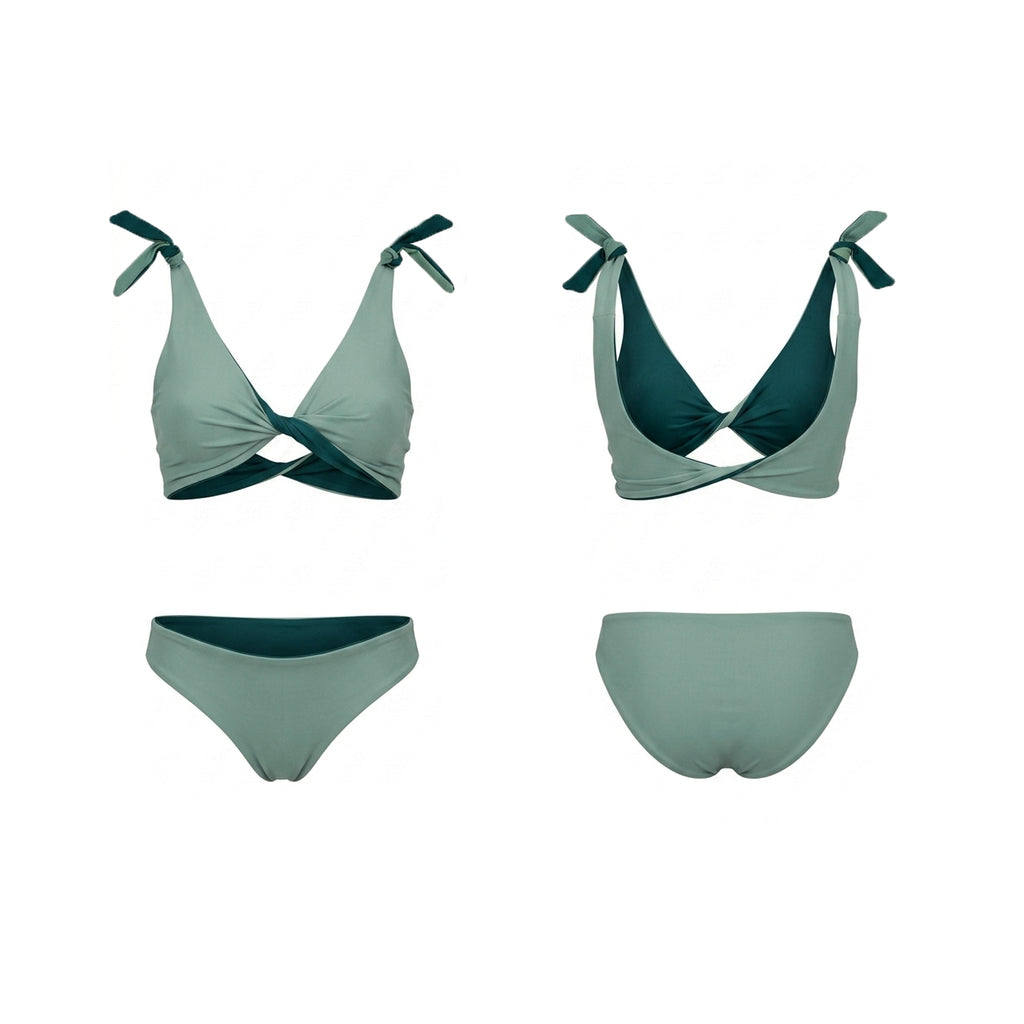 Bikini slip classico double face ottanio e verde